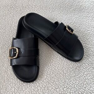 H&M Black Slide Sandals with Gold Buckle women’s size 42 US 11